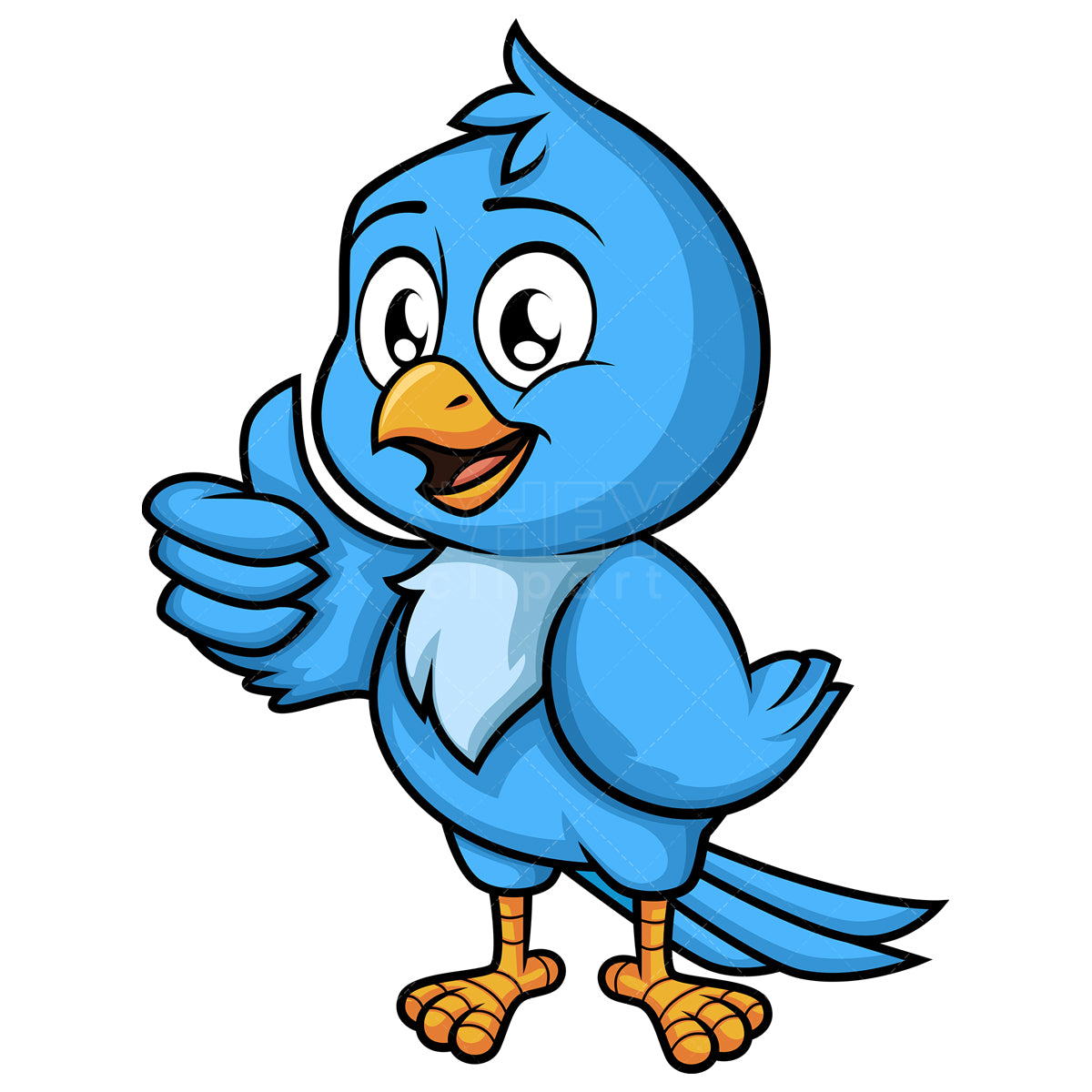 Royalty-free stock vector illustration of  a blue bird thumbs up.