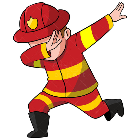 Royalty-free stock vector illustration of a dabbing firefighter.