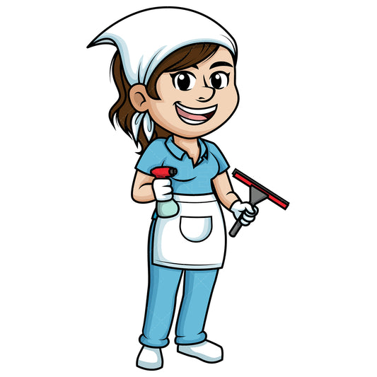 Royalty-free stock vector illustration of a female window cleaner.