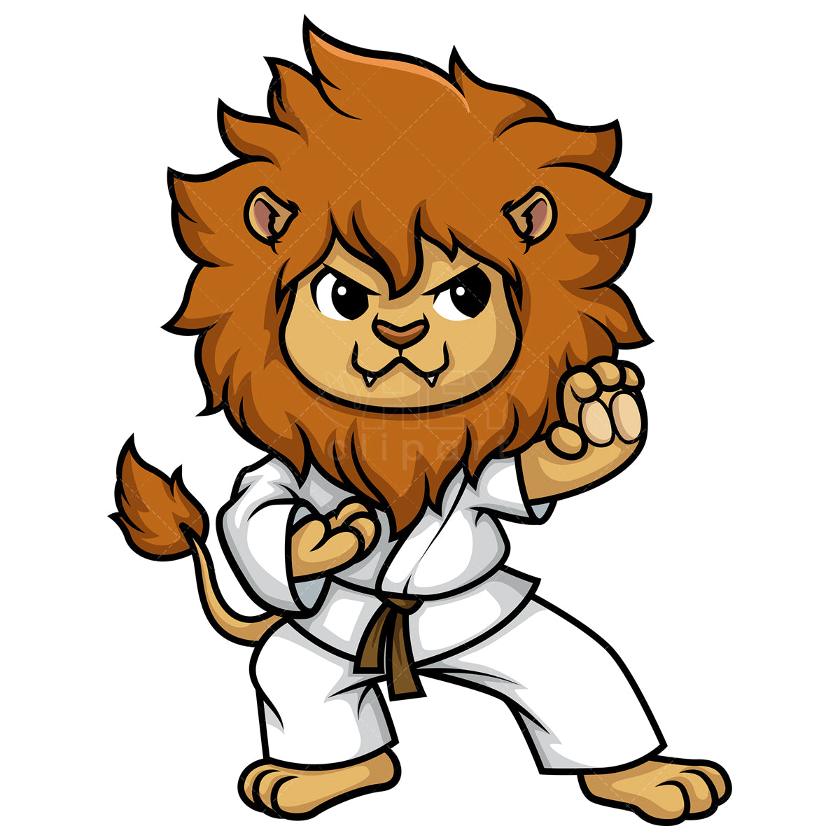 Royalty-free stock vector illustration of  a lion doing karate.