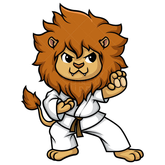 Royalty-free stock vector illustration of  a lion doing karate.