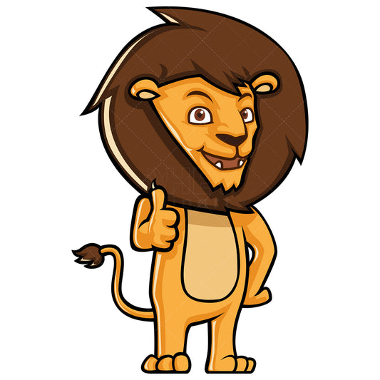 Royalty-free stock vector illustration of a lion making a thumbs up gesture.