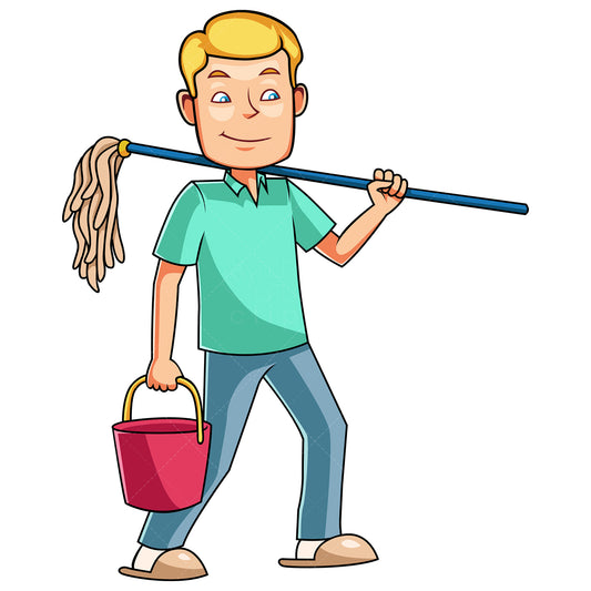 Royalty-free stock vector illustration of a man mopping the floor.