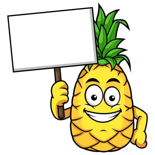 Royalty-free stock vector illustration of  a pineapple holding empty sign.