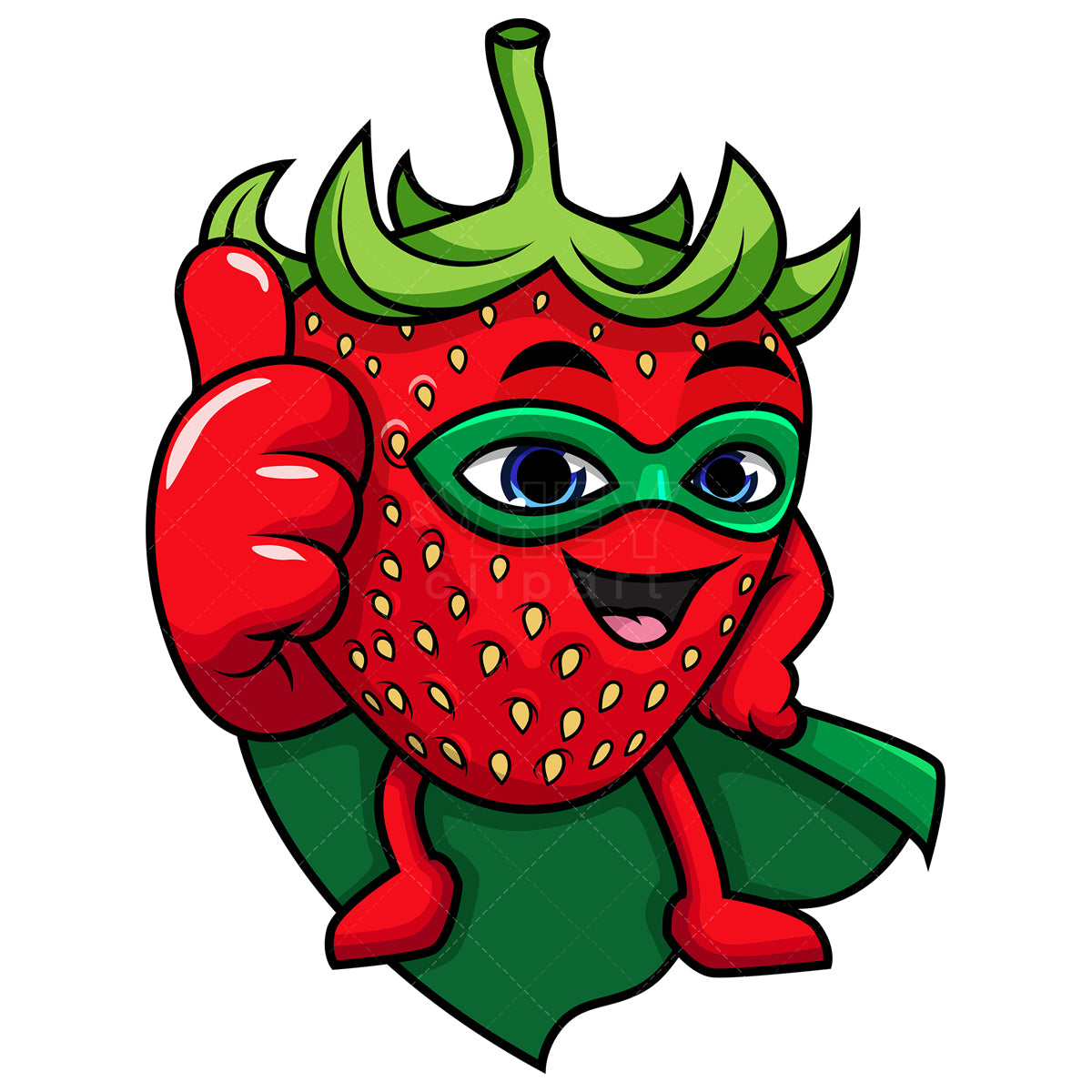 Royalty-free stock vector illustration of a strawberry superhero.