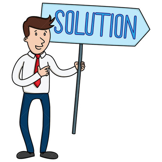 Royalty-free stock vector illustration of a businessman holding solution sign.