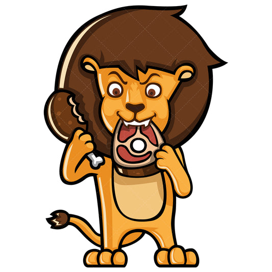 Royalty-free stock vector illustration of a lion eating meat.