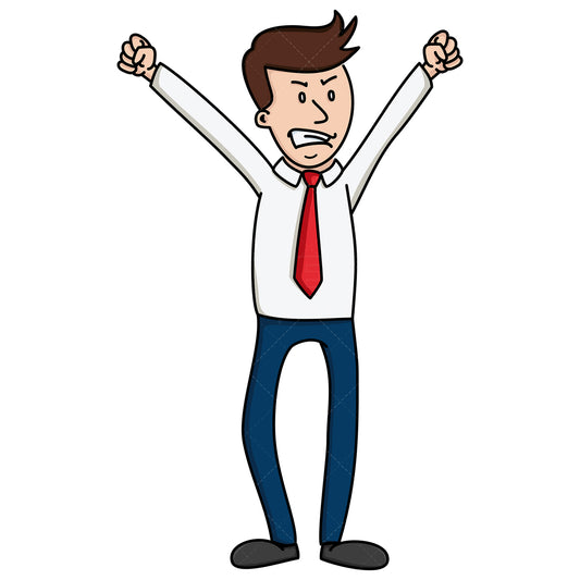 Royalty-free stock vector illustration of a mad businessman with clenched fists.