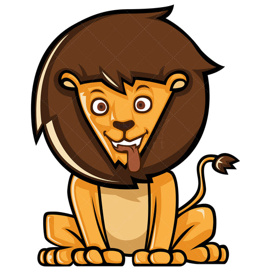 Royalty-free stock vector illustration of a obedient lion sticking its tongue out.