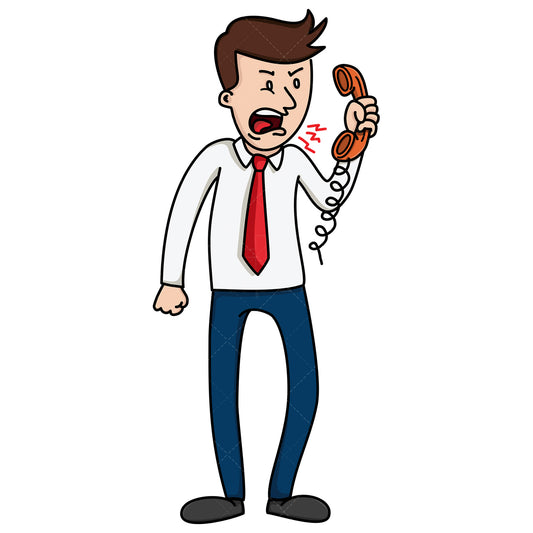 Royalty-free stock vector illustration of a businessman screaming into telephone.