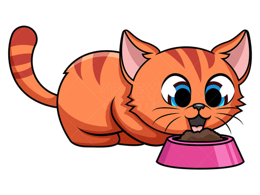 Royalty-free stock vector illustration of  a cat eating food.