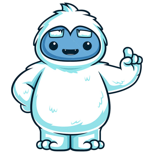 Royalty-free stock vector illustration of a cute yeti monster pointing up.