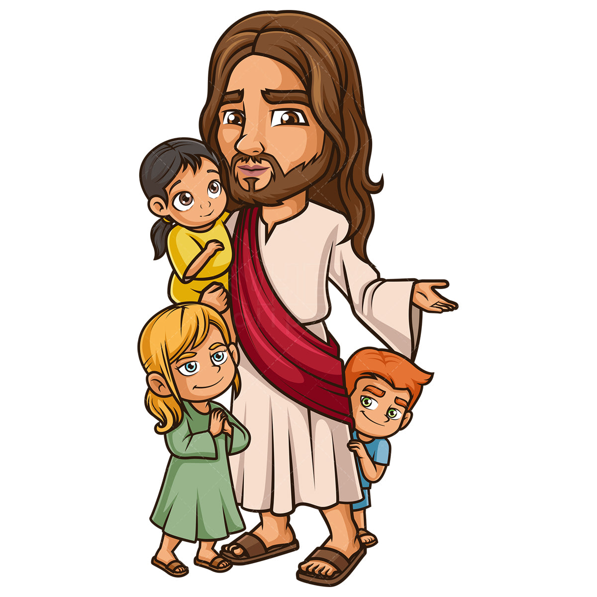 Royalty-free stock vector illustration of  jesus christ with children.