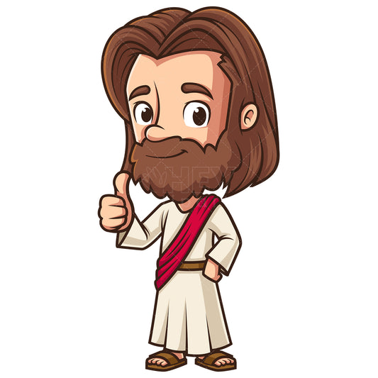 Royalty-free stock vector illustration of a kawaii Jesus thumbs up.