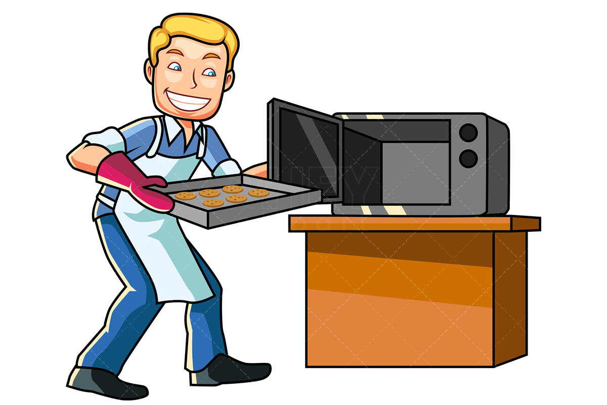 Royalty-free stock vector illustration of a man baking cookies.