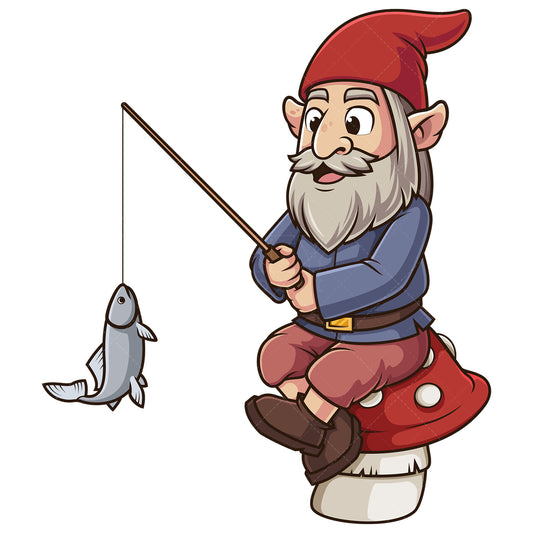 Royalty-free stock vector illustration of an old gnome fishing.