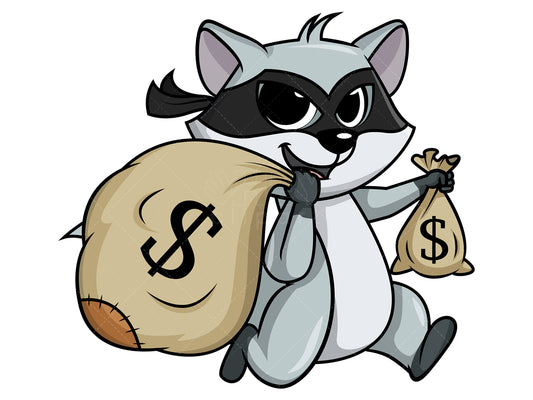 Royalty-free stock vector illustration of  a raccoon thief running away with booty.