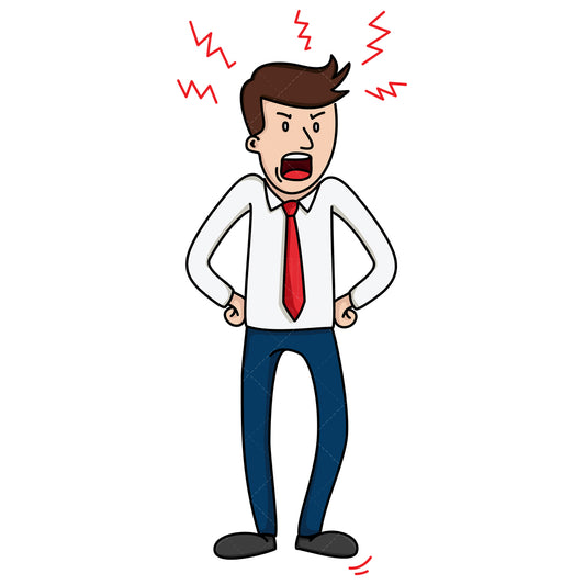 Royalty-free stock vector illustration of a fuming businessman with arms crossed.