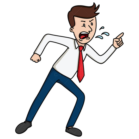 Royalty-free stock vector illustration of a livid businessman yelling and pointing.