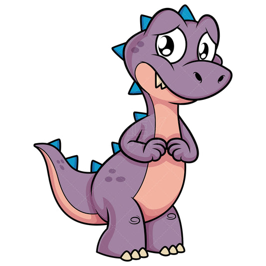 Royalty-free stock vector illustration of a cute dinosaur looking sad.