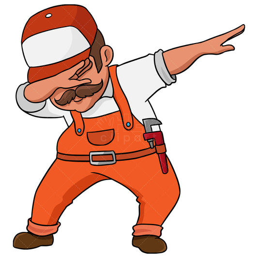 Royalty-free stock vector illustration of a dabbing plumber.