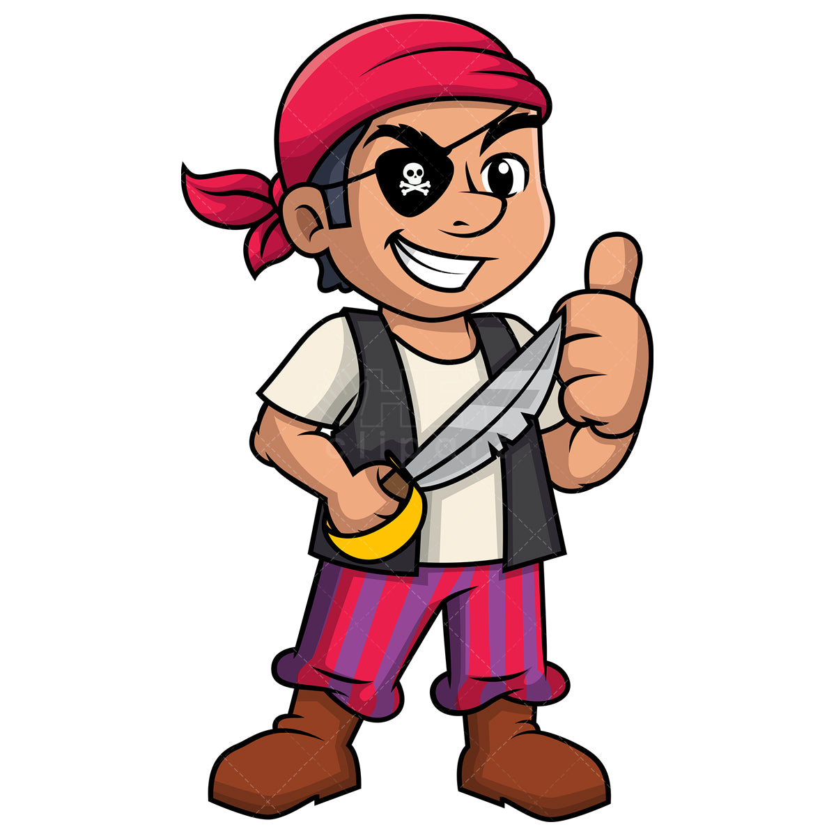 Royalty-free stock vector illustration of  a one eyed pirate making a thumbs up gesture.