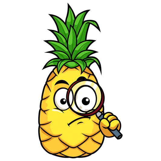 Royalty-free stock vector illustration of  a pineapple holding magnifying glass.