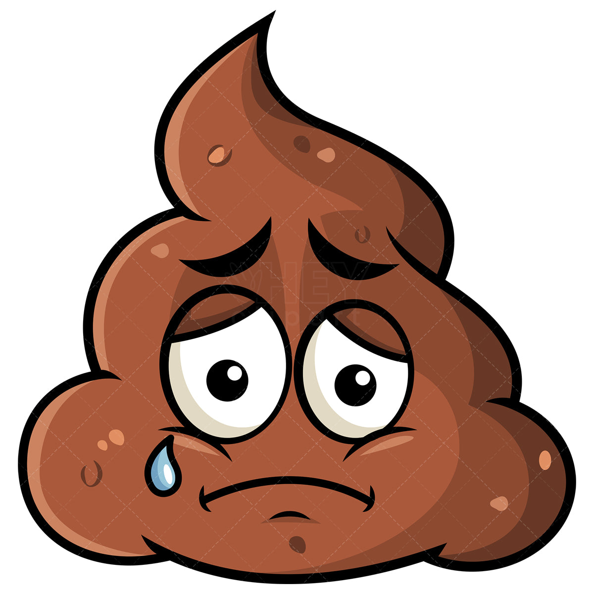 Royalty-free stock vector illustration of a teared up sad poop emoji.