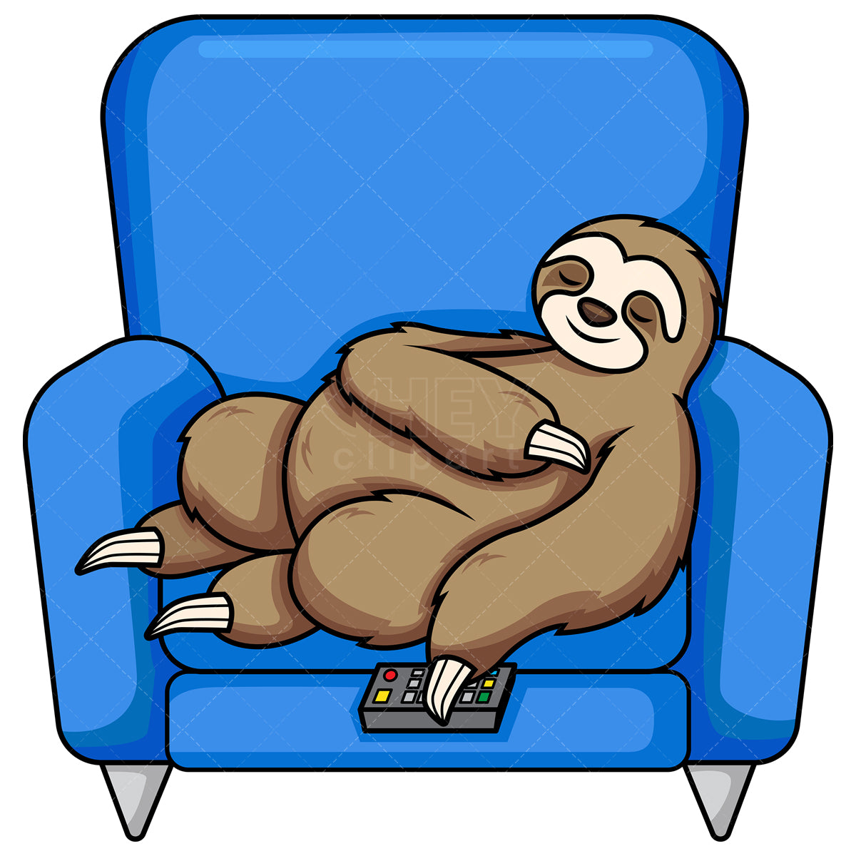 Royalty-free stock vector illustration of a bored sloth watching tv.