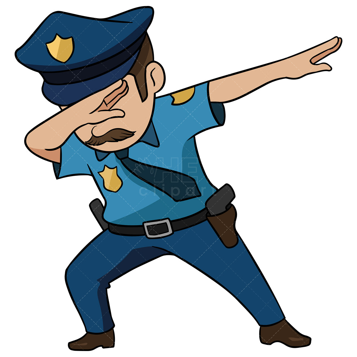 Royalty-free stock vector illustration of a dabbing police officer with moustache.