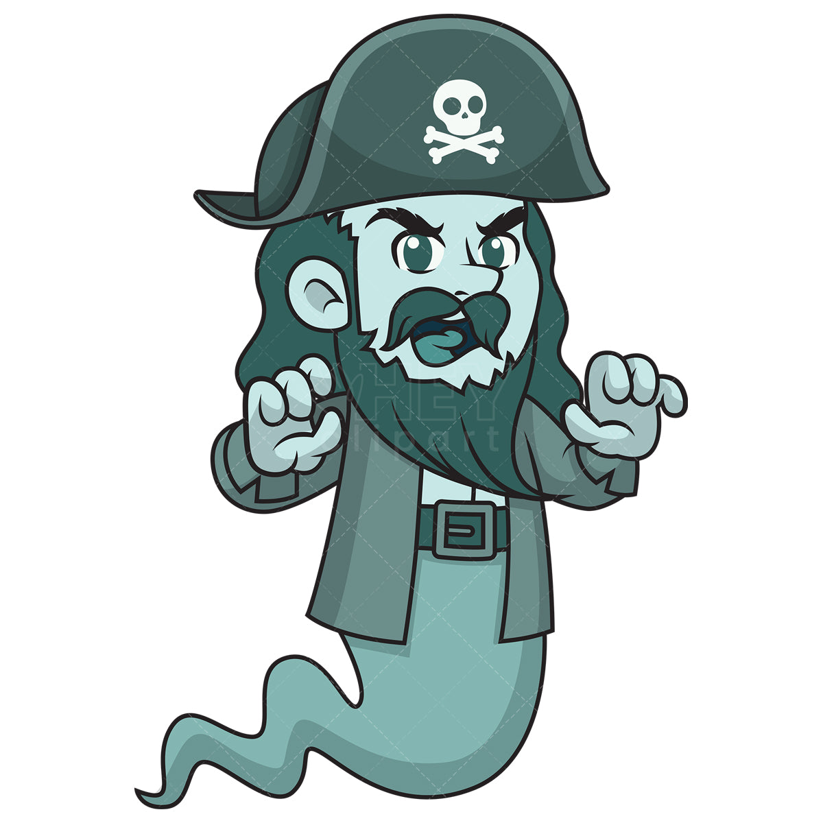 Royalty-free stock vector illustration of  a ghost pirate scaring someone.