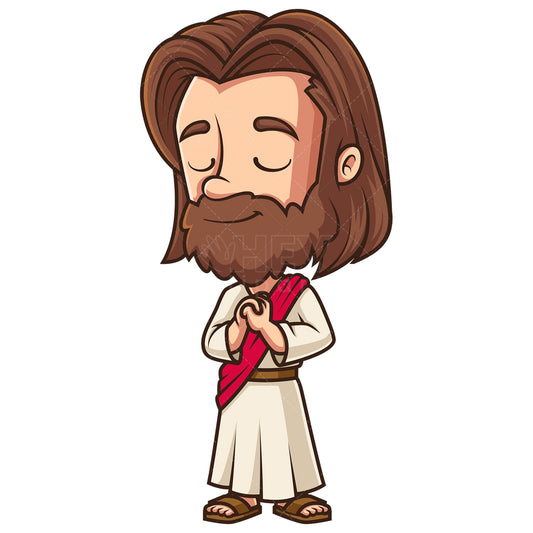 Royalty-free stock vector illustration of a kawaii Jesus praying.