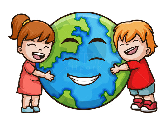 Royalty-free stock vector illustration of  kids hugging the earth.