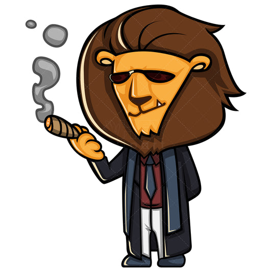 Royalty-free stock vector illustration of a lion mafia boss smoking cigar.
