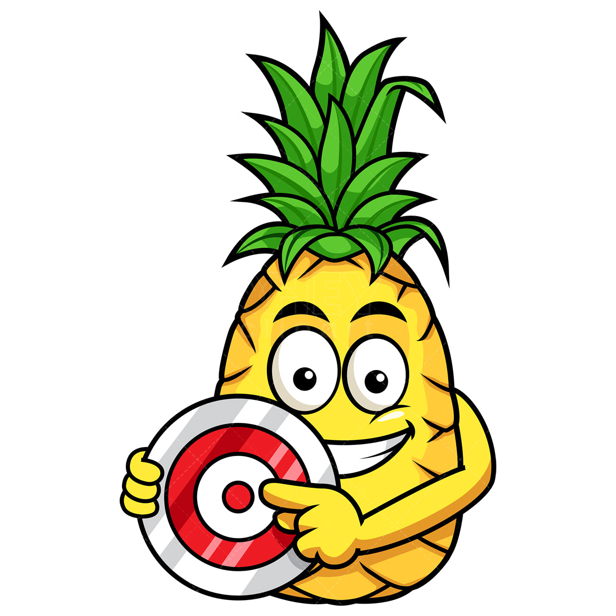 Royalty-free stock vector illustration of  a pineapple pointing to red target.