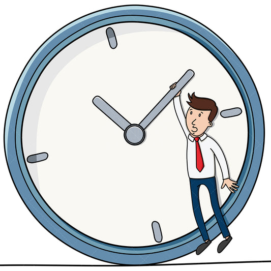 Royalty-free stock vector illustration of a businessman holding on to huge clock.