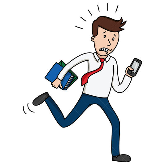 Royalty-free stock vector illustration of a man running late at work.