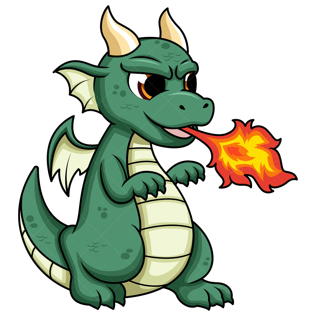 Royalty-free stock vector illustration of a cute dragon breathing fire.