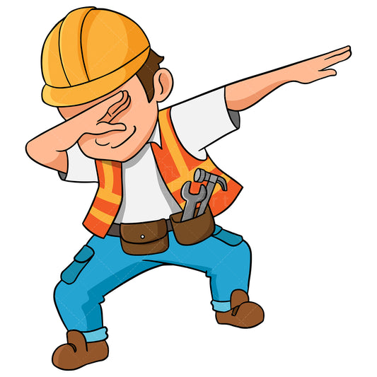 Royalty-free stock vector illustration of a dabbing construction worker.