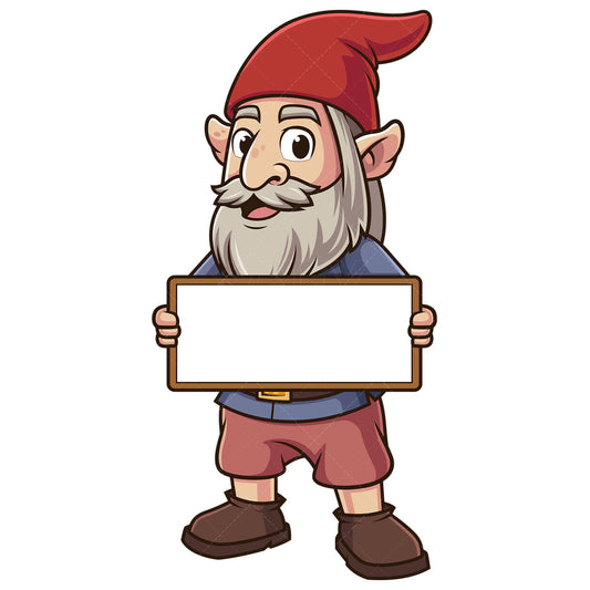 Royalty-free stock vector illustration of a gnome holding blank sign.