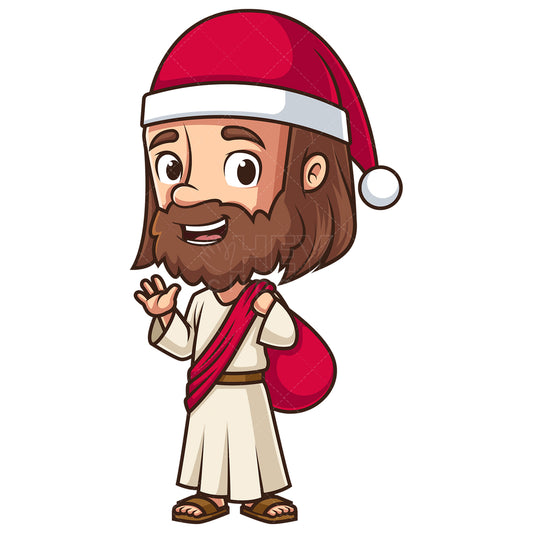 Royalty-free stock vector illustration of Jesus dressed as santa claus.