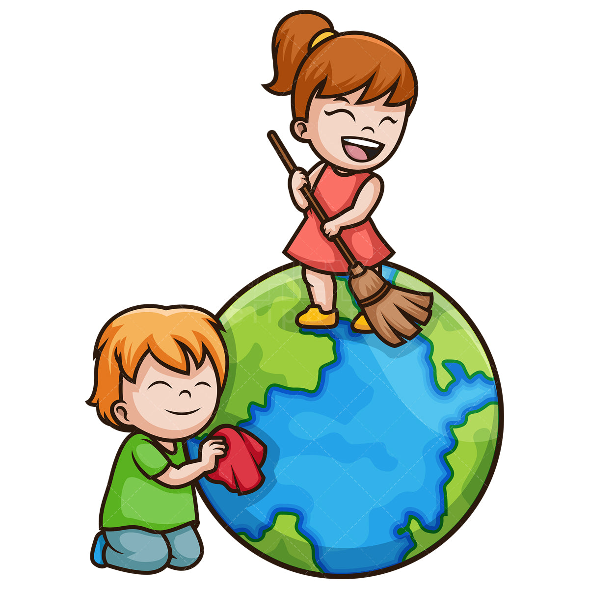 Royalty-free stock vector illustration of  kids cleaning the earth.