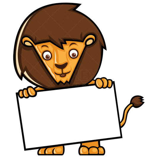 Royalty-free stock vector illustration of a lion holding blank board sign.