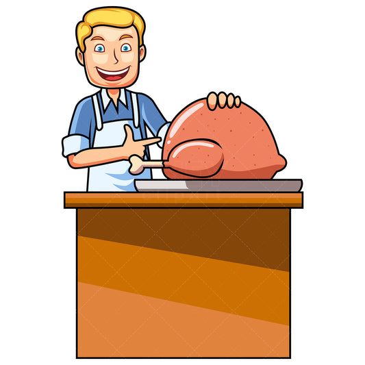 Royalty-free stock vector illustration of a man cooking turkey.