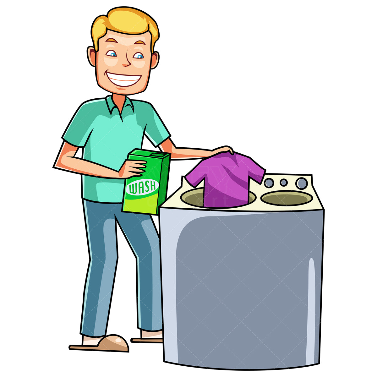 Royalty-free stock vector illustration of a man doing the laundry.