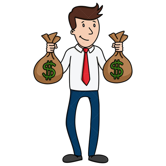 Royalty-free stock vector illustration of a businessman holding bags of money.