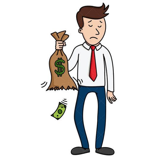 Royalty-free stock vector illustration of a businessman with bag leaking money.